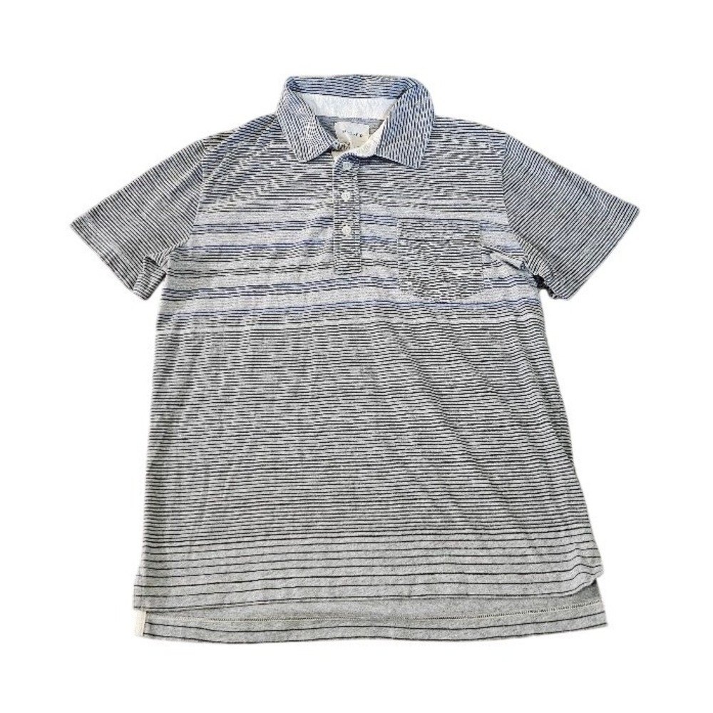 Billy Reid Mens Grey Blue Striped Short Sleeve Pocket Polo Shirt Small